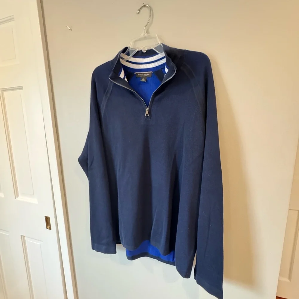 Banana Republic Cotton Sweater Men’s XL Quarter Zip Blue Pullover